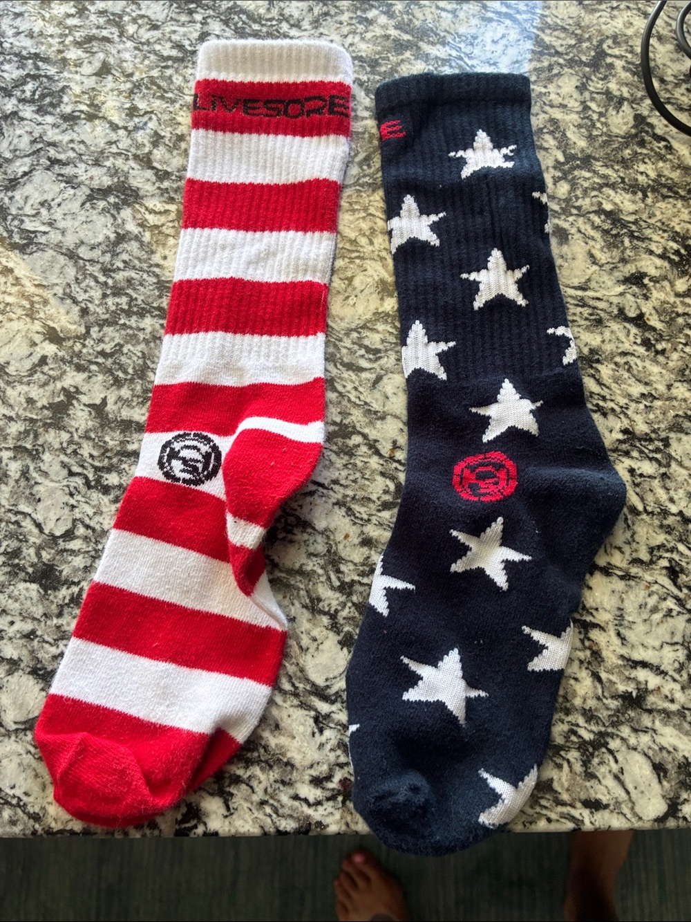 New Livesore Red & Navy Star Stripe Athletic Crew Socks